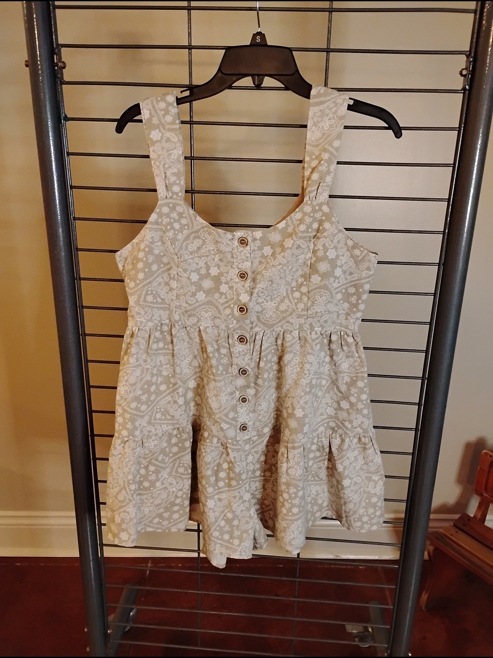 Women's Cream Paisley Button-Front Romper